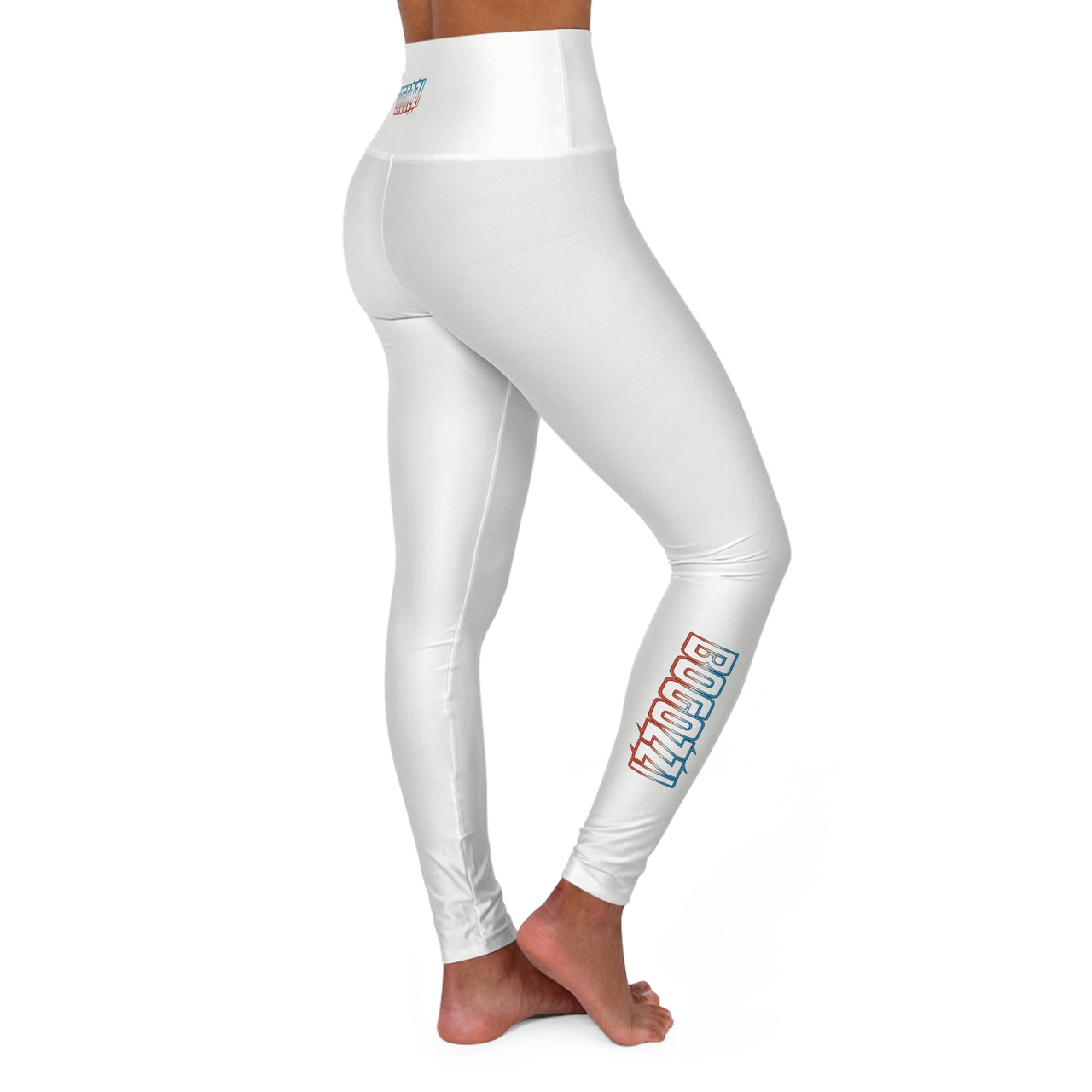 High Waisted (Solid White) Yoga Leggings - BOGOZZI Electric Outline Icey Dreamsicle Vibrant Gradient Calf Print