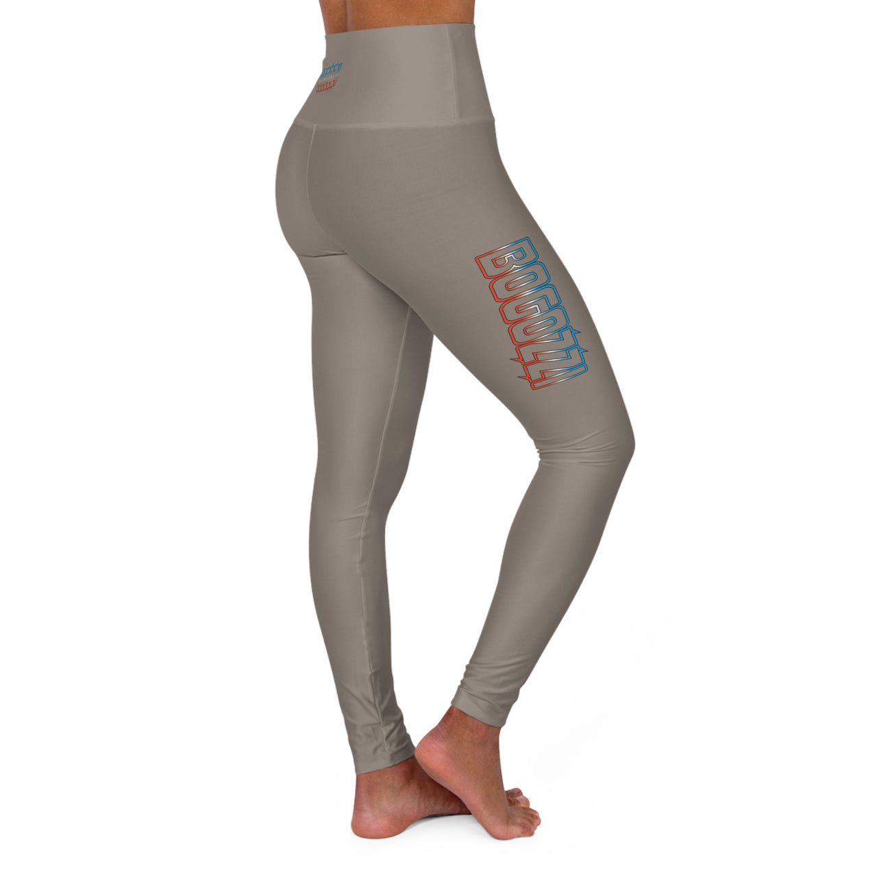 High Waisted (Warm Grey) Yoga Leggings - BOGOZZI Electric Outline Icey Dreamsicle Vibrant Gradient Thigh Print