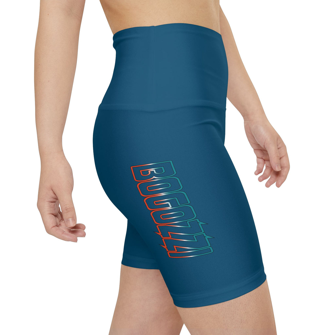 BOGOZZI Electric Icey Miami Beach Gradient Logo Women's Workout Shorts (Deep Ocean Blue)