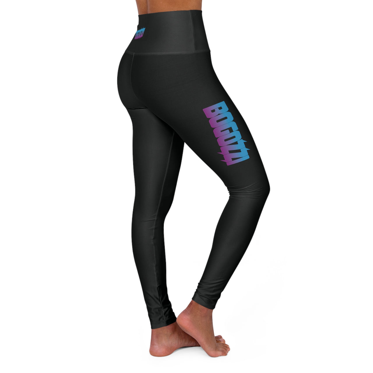 High-Waisted (Solid Black) Yoga Leggings — BOGOZZI Magenta Dream Gradient Thigh Print