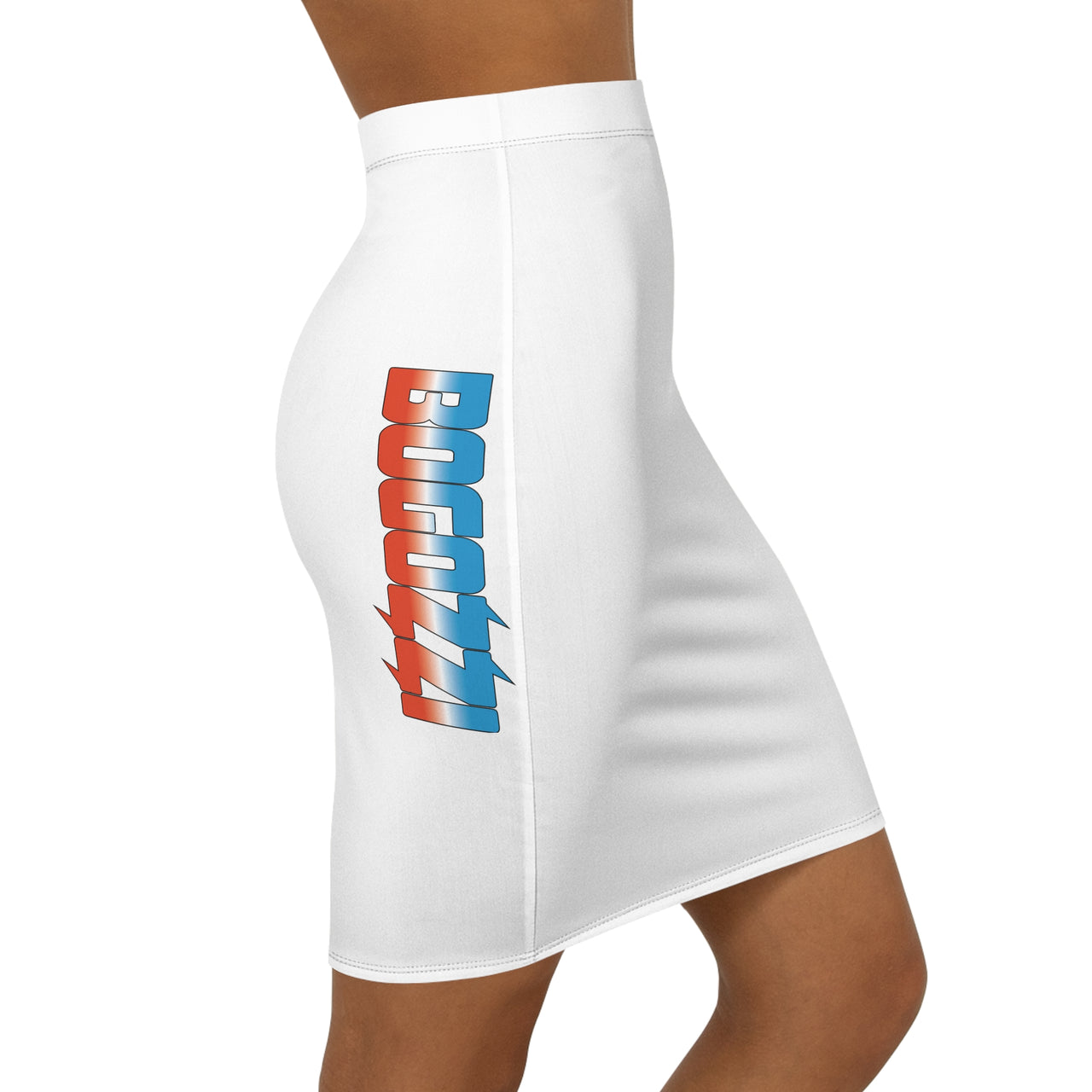 White Mid-Waist Pencil Skirt — BOGOZZI Vibrant Side Hip Icey Dreamsicle Gradient Accent