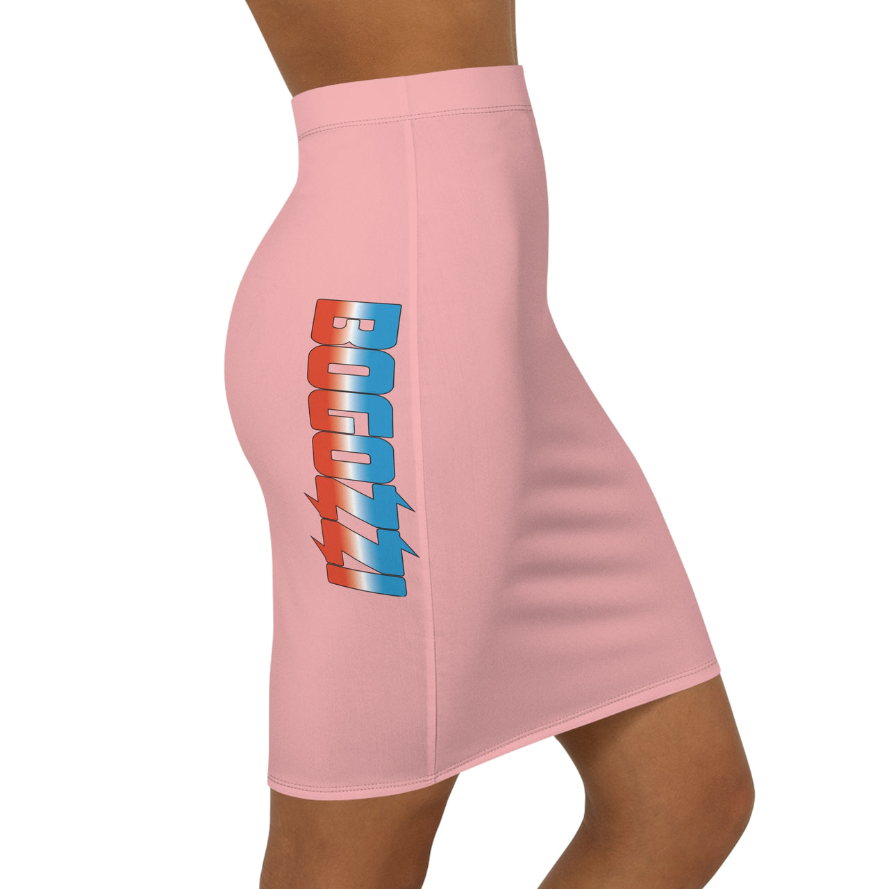 Solid Pink Mid-Waist Pencil Skirt — BOGOZZI Vibrant Side Hip Icey Dreamsicle Gradient Accent