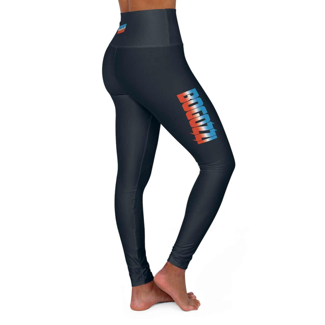 High Waisted (Midnight Navy) Yoga Leggings - BOGOZZI Icey Dreamsicle Vibrant Gradient Thigh Print