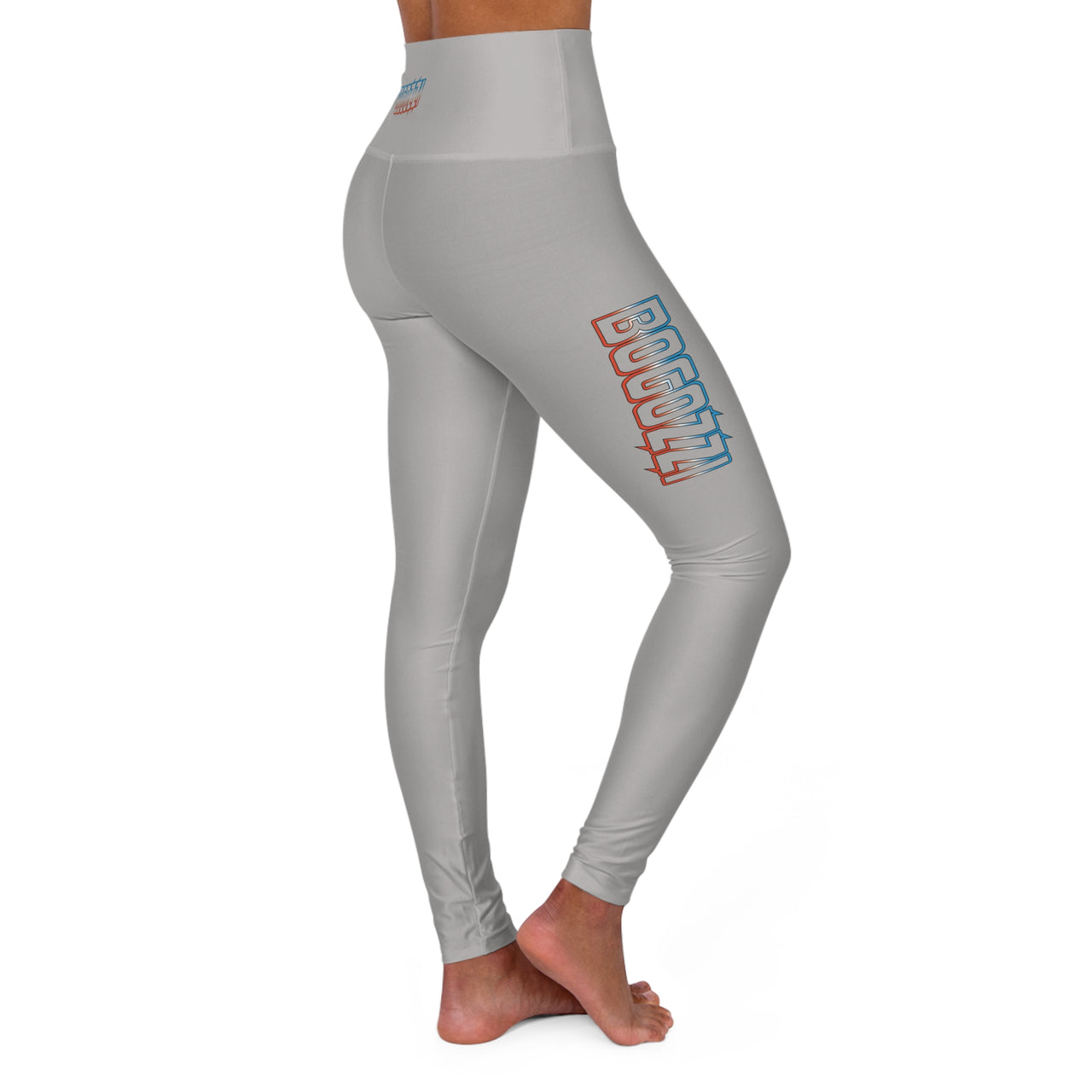 High Waisted (Heather Grey) Yoga Leggings - BOGOZZI Electric Outline Icey Dreamsicle Vibrant Gradient Thigh Print