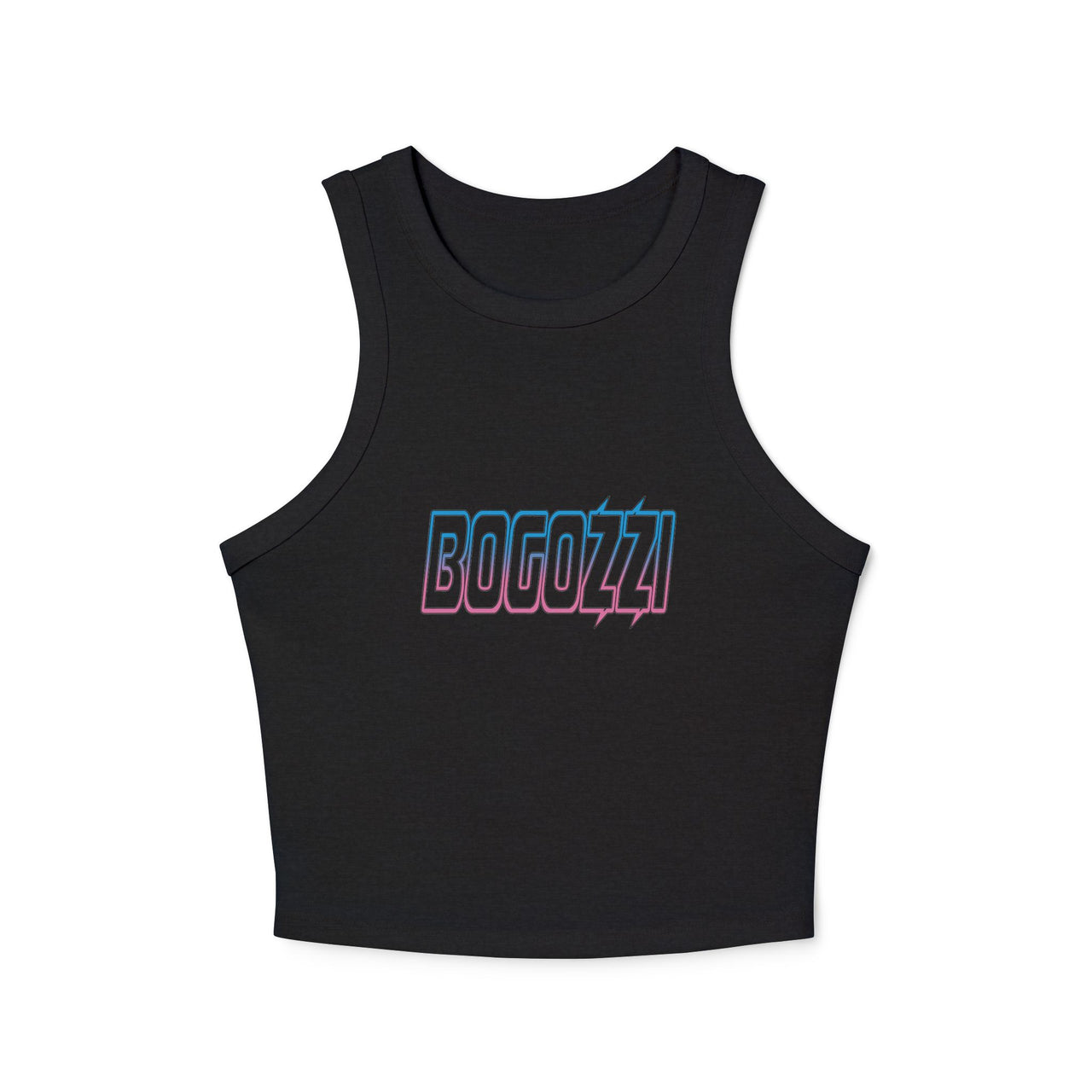 Women's Cropped Rib Racerback Tank Top — BOGOZZI Electric Cotton Candy Gradient Graphic