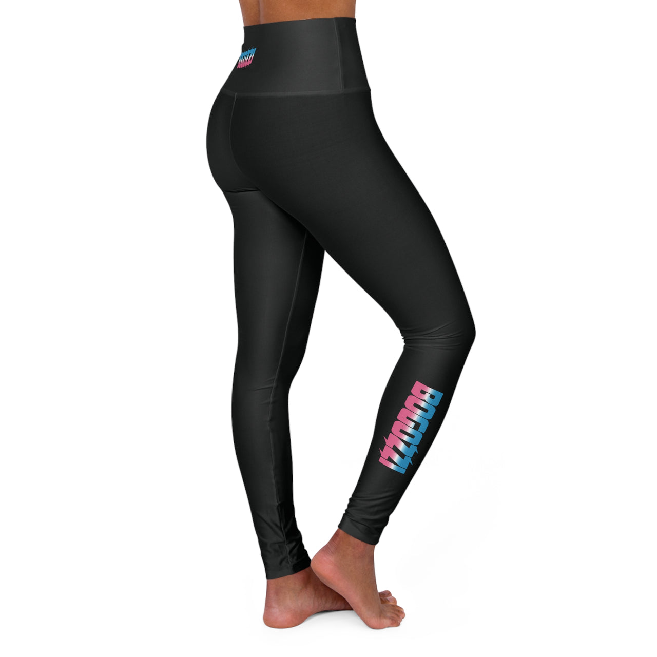 High Waisted (Solid Black) Yoga Leggings - BOGOZZI Icey Cotton Candy Vibrant Gradient Calf Print