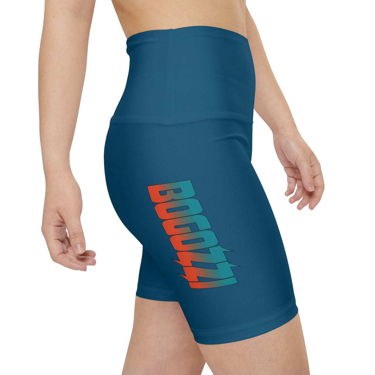 BOGOZZI Miami Beach Gradient Logo Women's Workout Shorts — Deep Ocean Blue