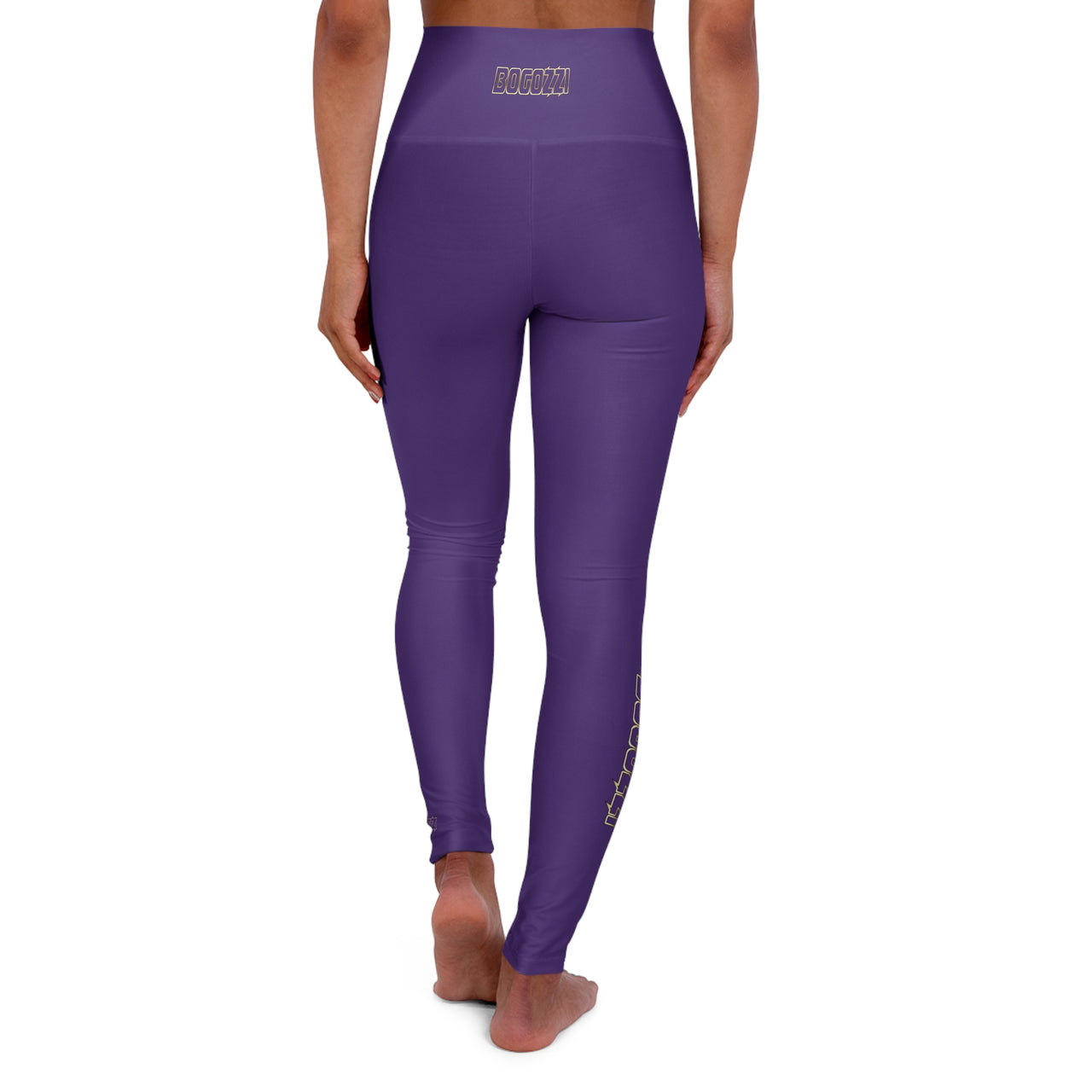 High-Waisted (Purple Rush) Yoga Leggings - BOGOZZI Glimmer Gold Gradient Outline Calf Graphic