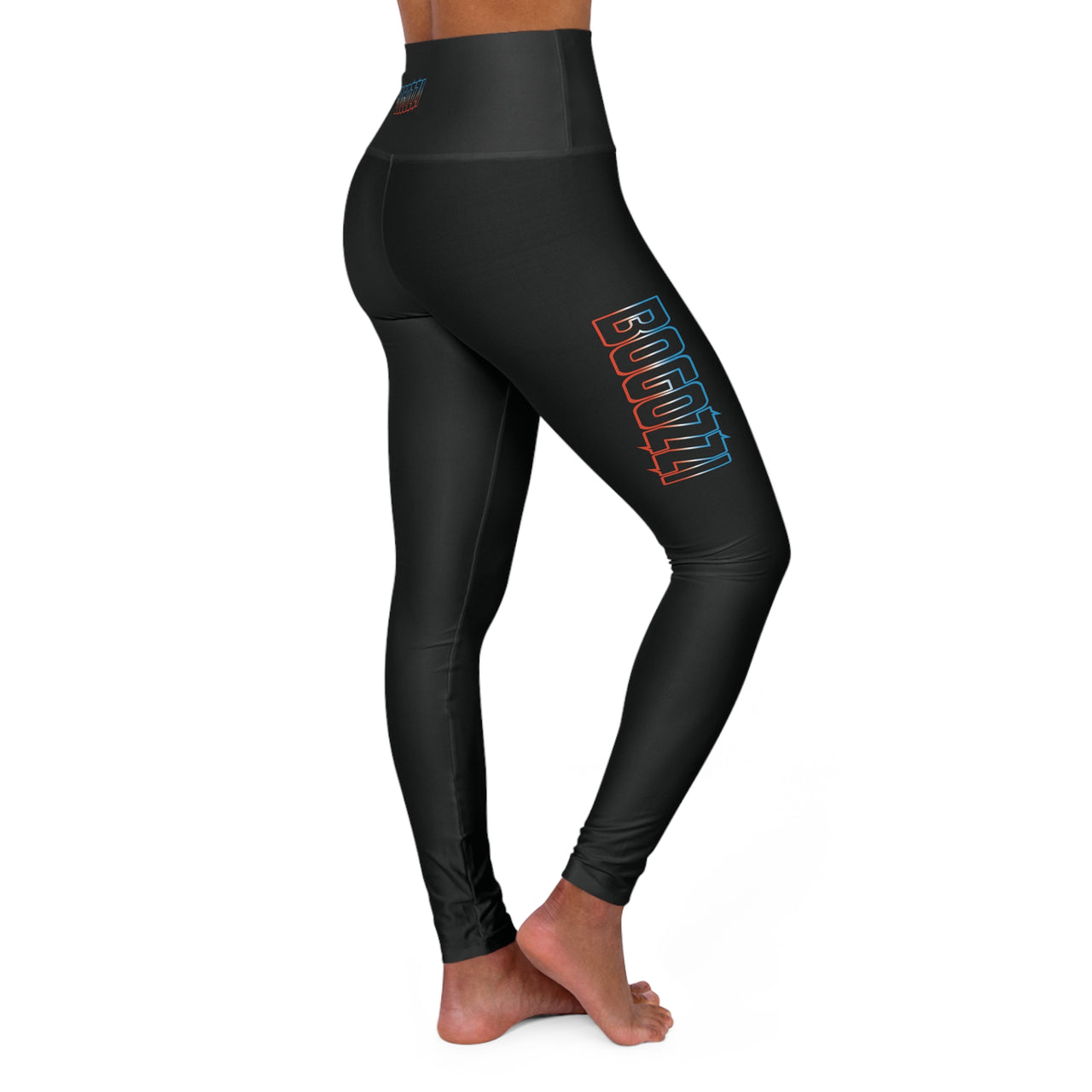High Waisted (Solid Black) Yoga Leggings - BOGOZZI Electric Outline Icey Dreamsicle Vibrant Gradient Thigh Print