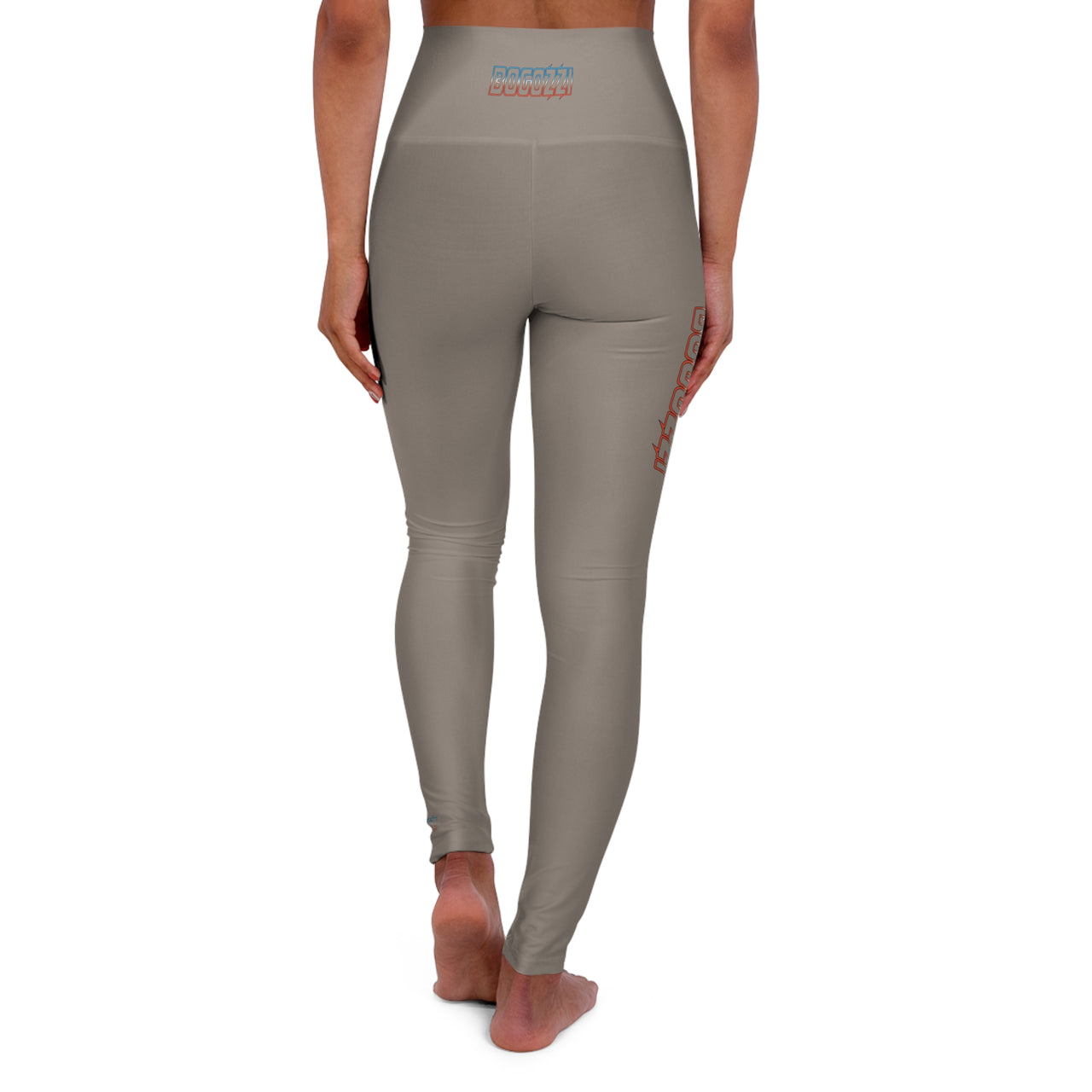 High Waisted (Warm Grey) Yoga Leggings - BOGOZZI Electric Outline Icey Dreamsicle Vibrant Gradient Thigh Print