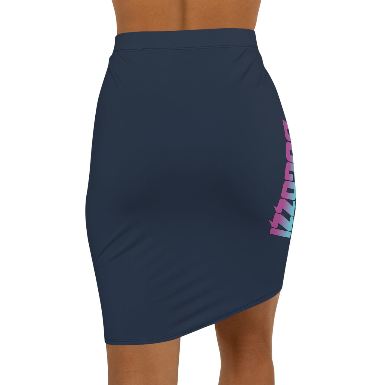 Solid Navy Mid-Waist Pencil Skirt — BOGOZZI Vibrant Side Hip South Beach Gradient Accent