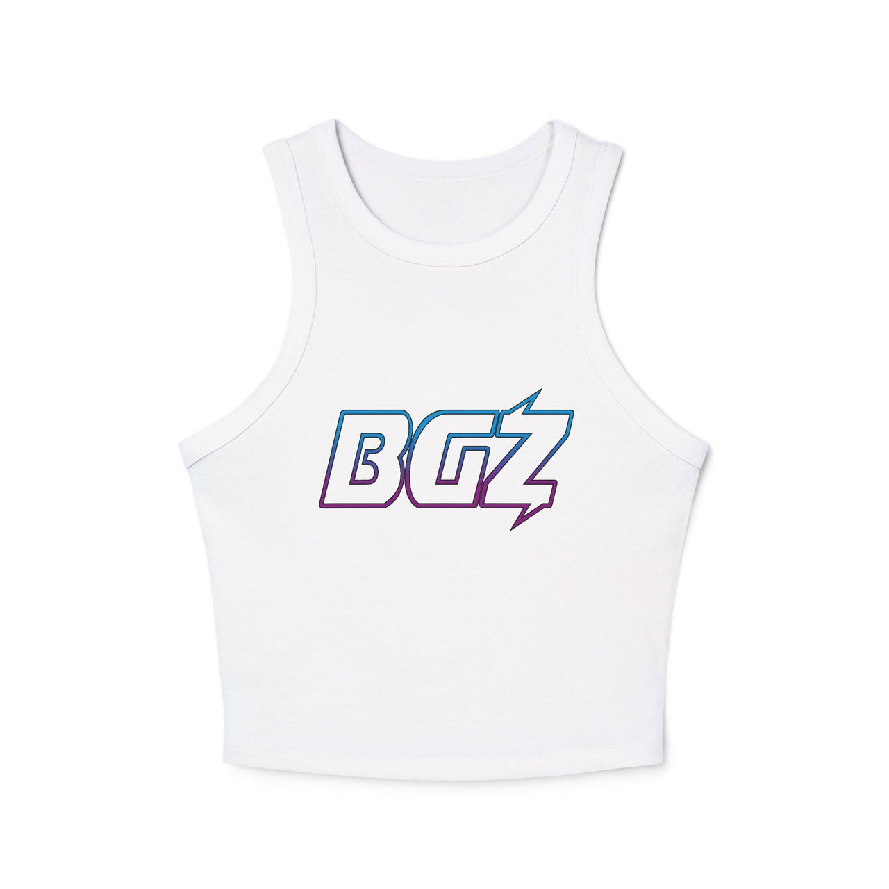 Women's Cropped Rib Racerback Tank Top — BOGOZZI - Electric Magenta Dream Outline Gradient Graphic Alternate Logo
