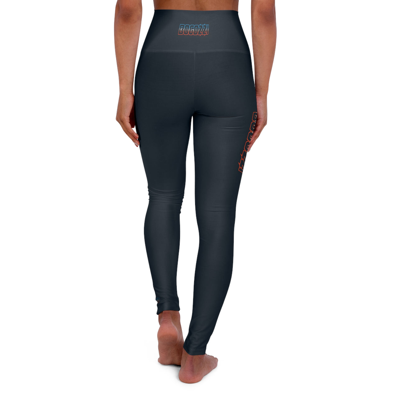High Waisted (Midnight Navy) Yoga Leggings - BOGOZZI Electric Outline Icey Dreamsicle Vibrant Gradient Thigh Print