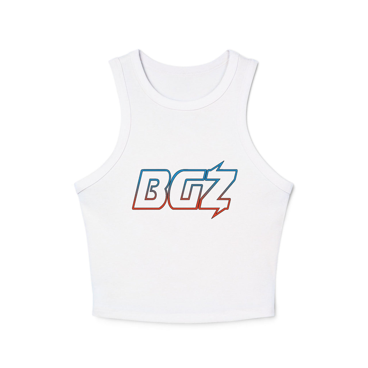 Women's Cropped Rib Racerback Tank Top — BOGOZZI - Electric Dreamsicle Outline Gradient Graphic Alternate Logo