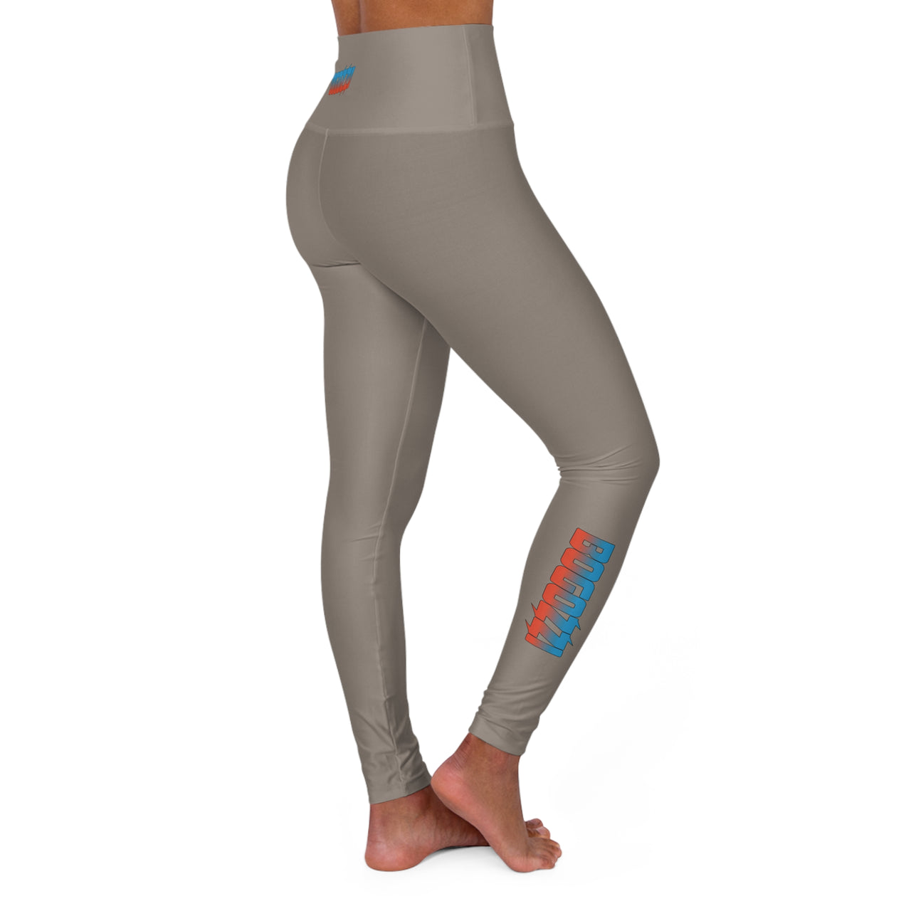 High Waisted (Warm Grey) Yoga Leggings - BOGOZZI Dreamsicle Vibrant Gradient Calf Print