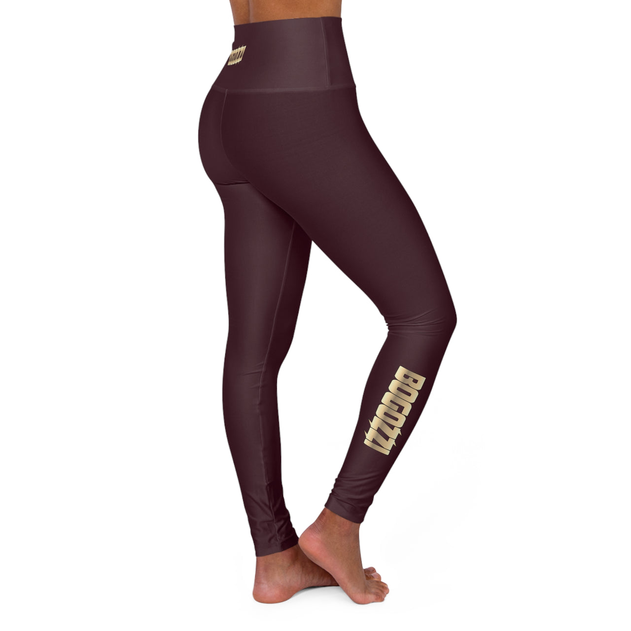 High Waisted (Cardinal Red) Yoga Leggings - BOGOZZI Glimmer Gold Gradient Calf Graphic