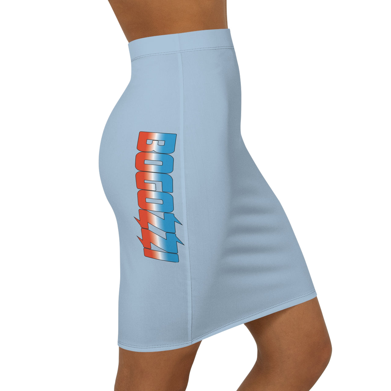 Solid Baby Blue Mid-Waist Pencil Skirt — BOGOZZI Vibrant Side Hip Icey Dreamsicle Gradient Accent