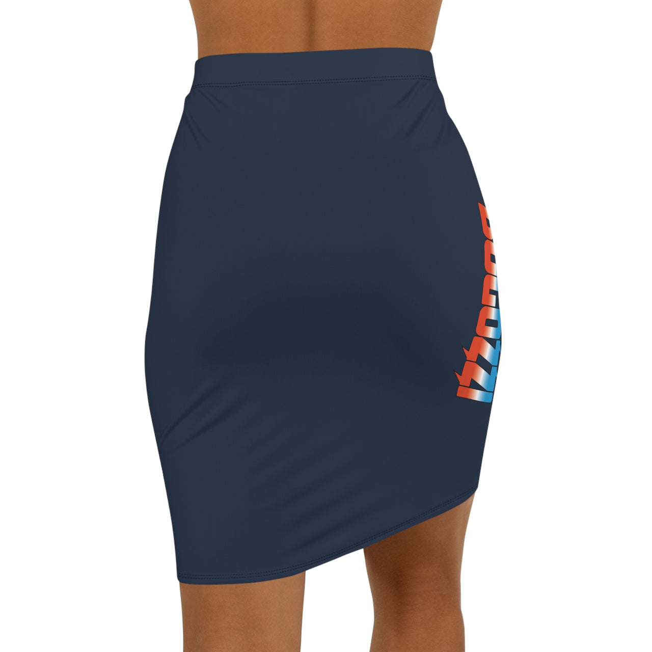 Solid Navy Mid-Waist Pencil Skirt — BOGOZZI Vibrant Side Hip Icey Dreamsicle Gradient Accent