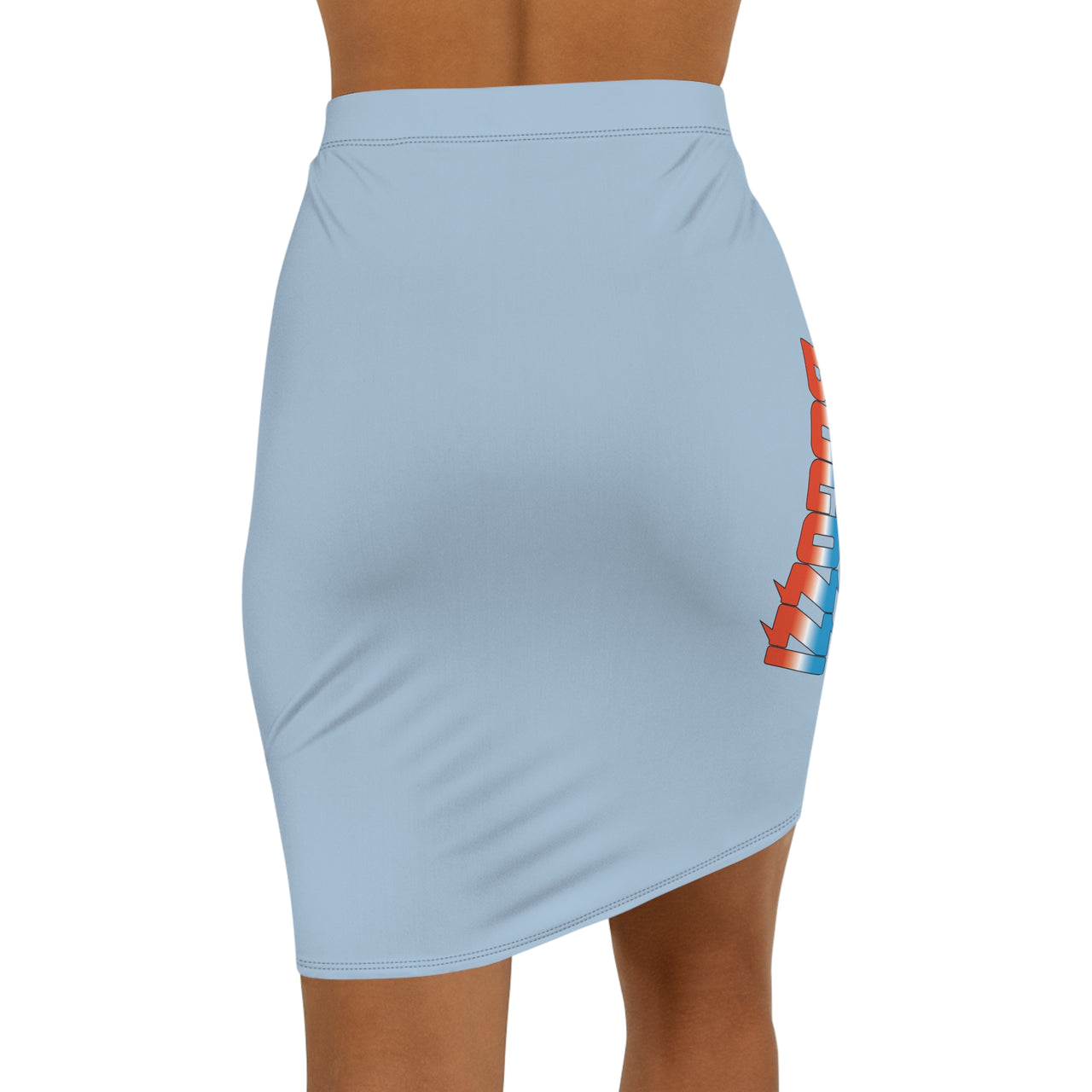 Solid Baby Blue Mid-Waist Pencil Skirt — BOGOZZI Vibrant Side Hip Icey Dreamsicle Gradient Accent