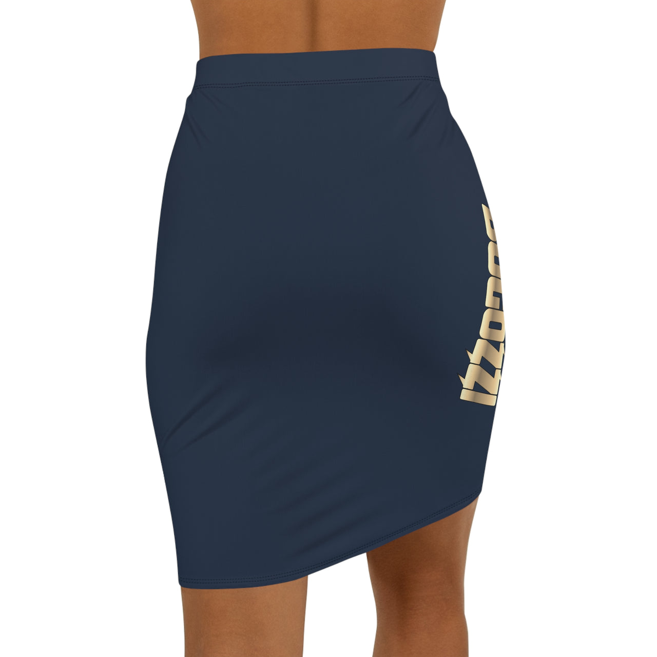 Solid Navy Mid-Waist Pencil Skirt — BOGOZZI Vibrant Side Hip Glimmer Gold Gradient Accent