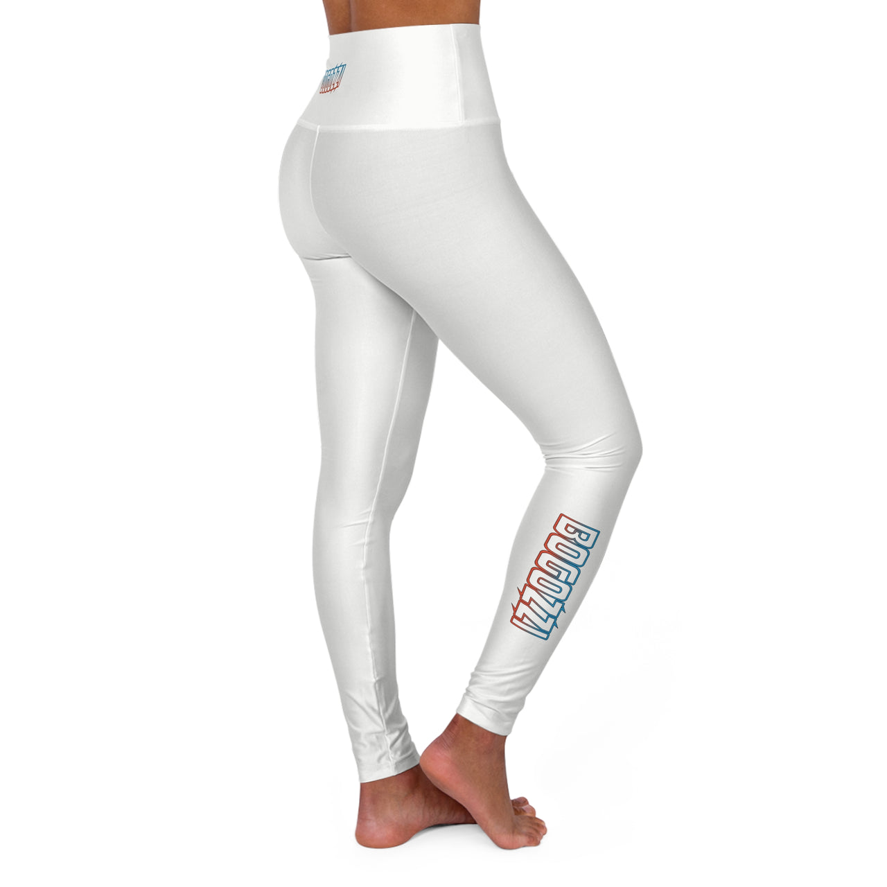 High Waisted (Solid White) Yoga Leggings - BOGOZZI Electric Outline Dreamsicle Vibrant Gradient Calf Print