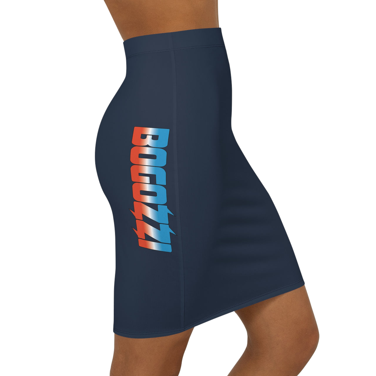 Solid Navy Mid-Waist Pencil Skirt — BOGOZZI Vibrant Side Hip Icey Dreamsicle Gradient Accent