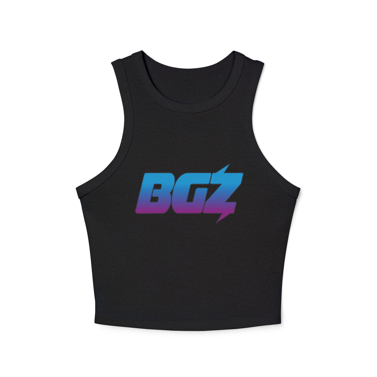 Women's Cropped Rib Racerback Tank Top — BOGOZZI - Vibrant Magenta Dream Gradient Graphic Alternate Logo