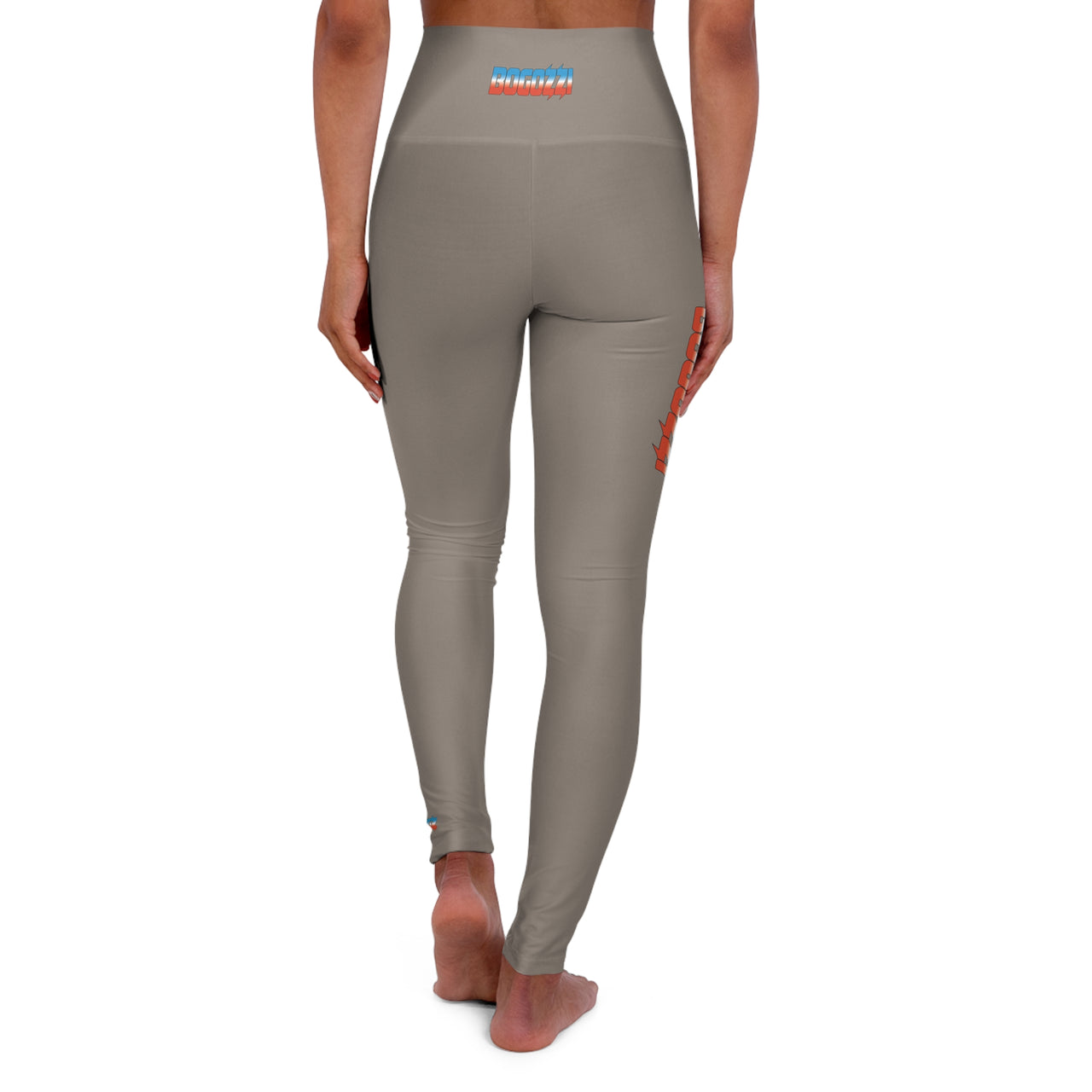 High Waisted (Warm Grey) Yoga Leggings - BOGOZZI Icey Dreamsicle Vibrant Gradient Thigh Print