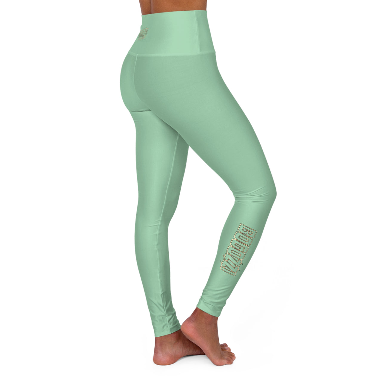 High Waisted (Mint) Yoga Leggings - BOGOZZI Glimmer Gold Gradient Outline Calf Graphic