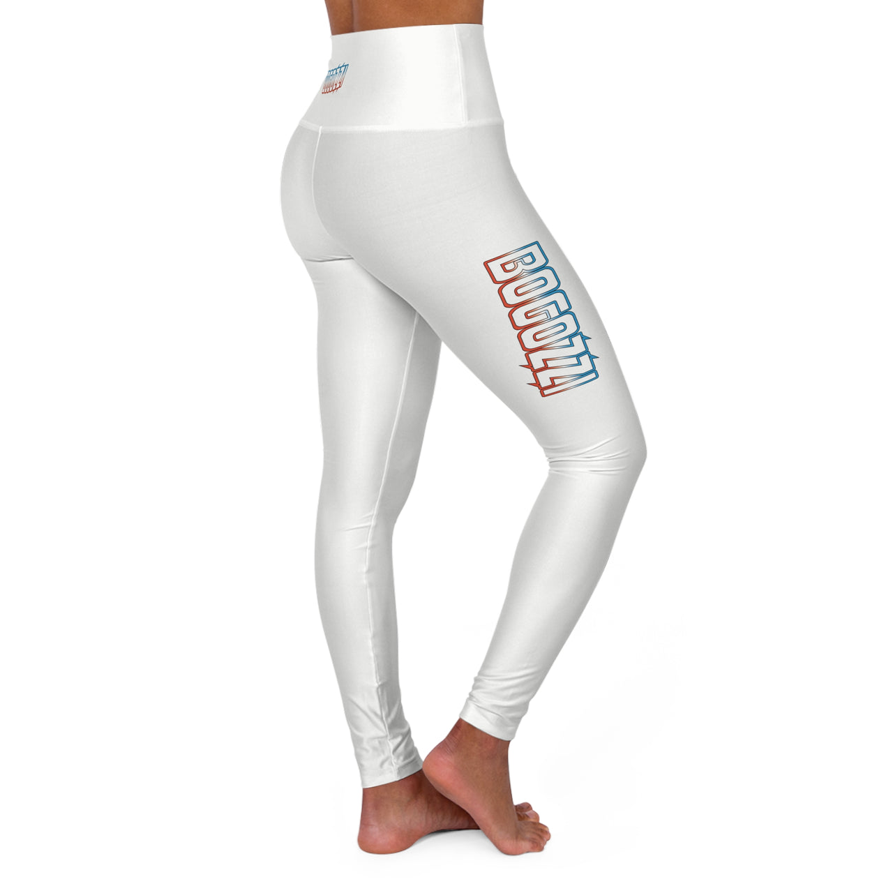 High Waisted (Solid White) Yoga Leggings - BOGOZZI Electric Outline Icey Dreamsicle Vibrant Gradient Thigh Print