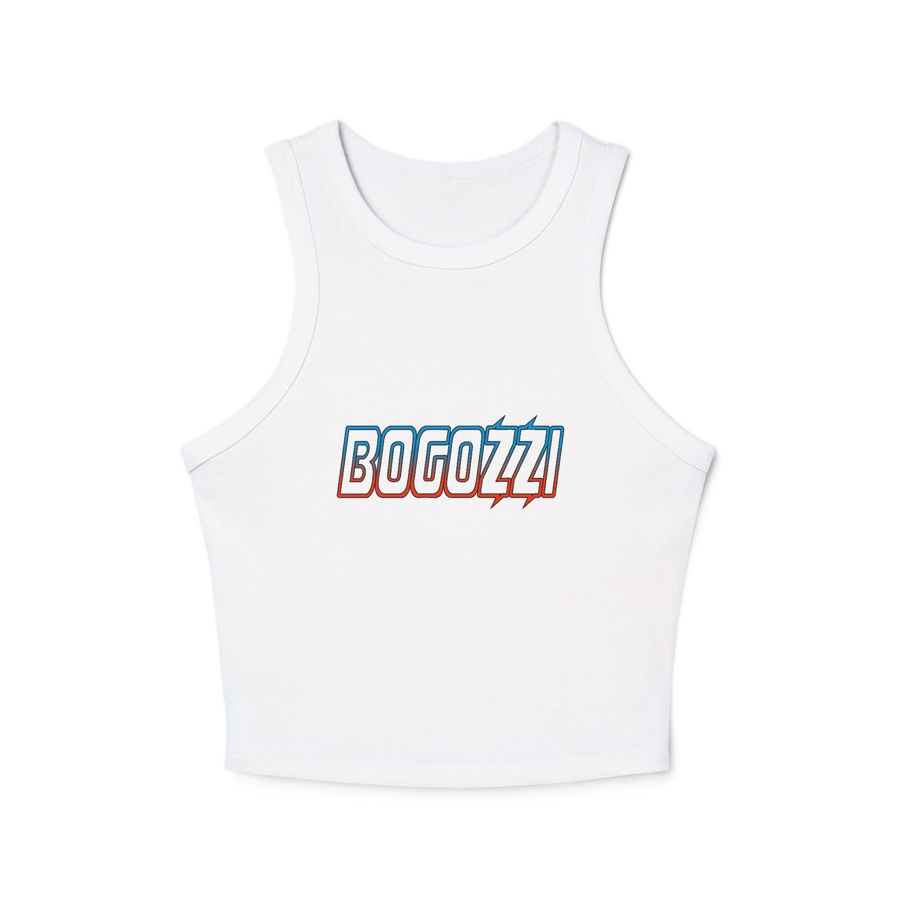 Women's Cropped Rib Racerback Tank Top — BOGOZZI - Electric Dreamsicle Outline Gradient Graphic Logo