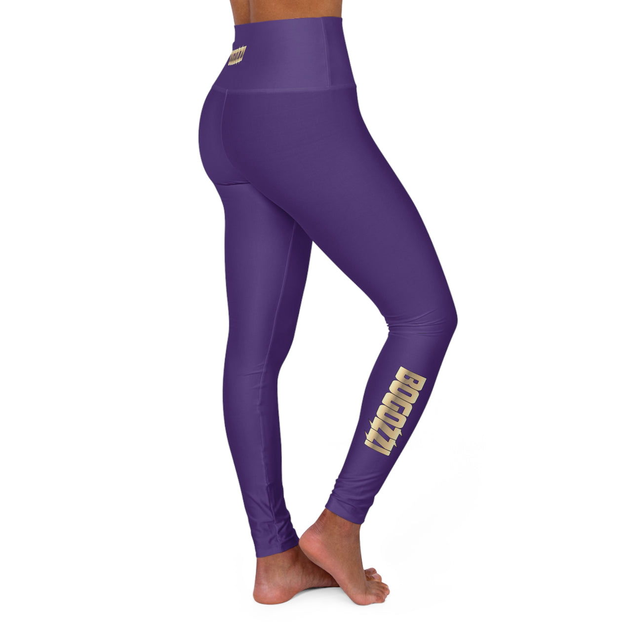 High Waisted (Purple Rush) Yoga Leggings - BOGOZZI Glimmer Gold Gradient Calf Graphic