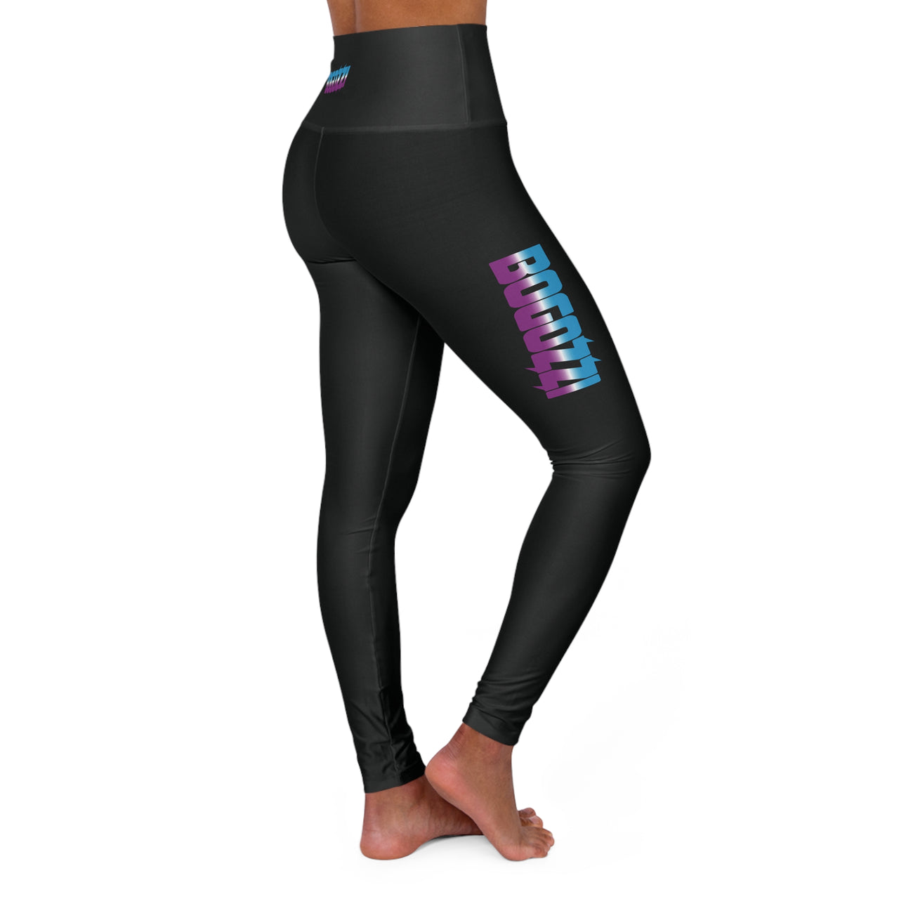 High Waisted (Solid Black) Yoga Leggings - BOGOZZI Icey Magenta Dream Vibrant Gradient Thigh Print