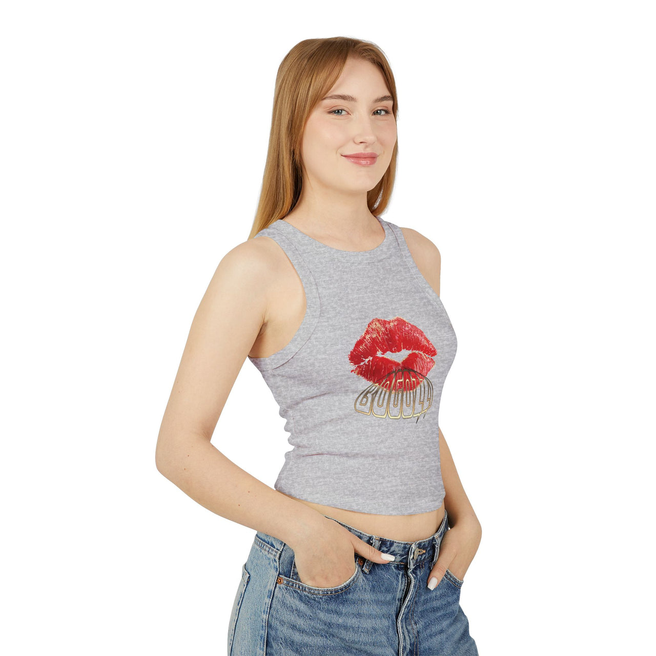 Blown Kiss Micro Rib Racer Tank Top — Women's BOGOZZI Graphic