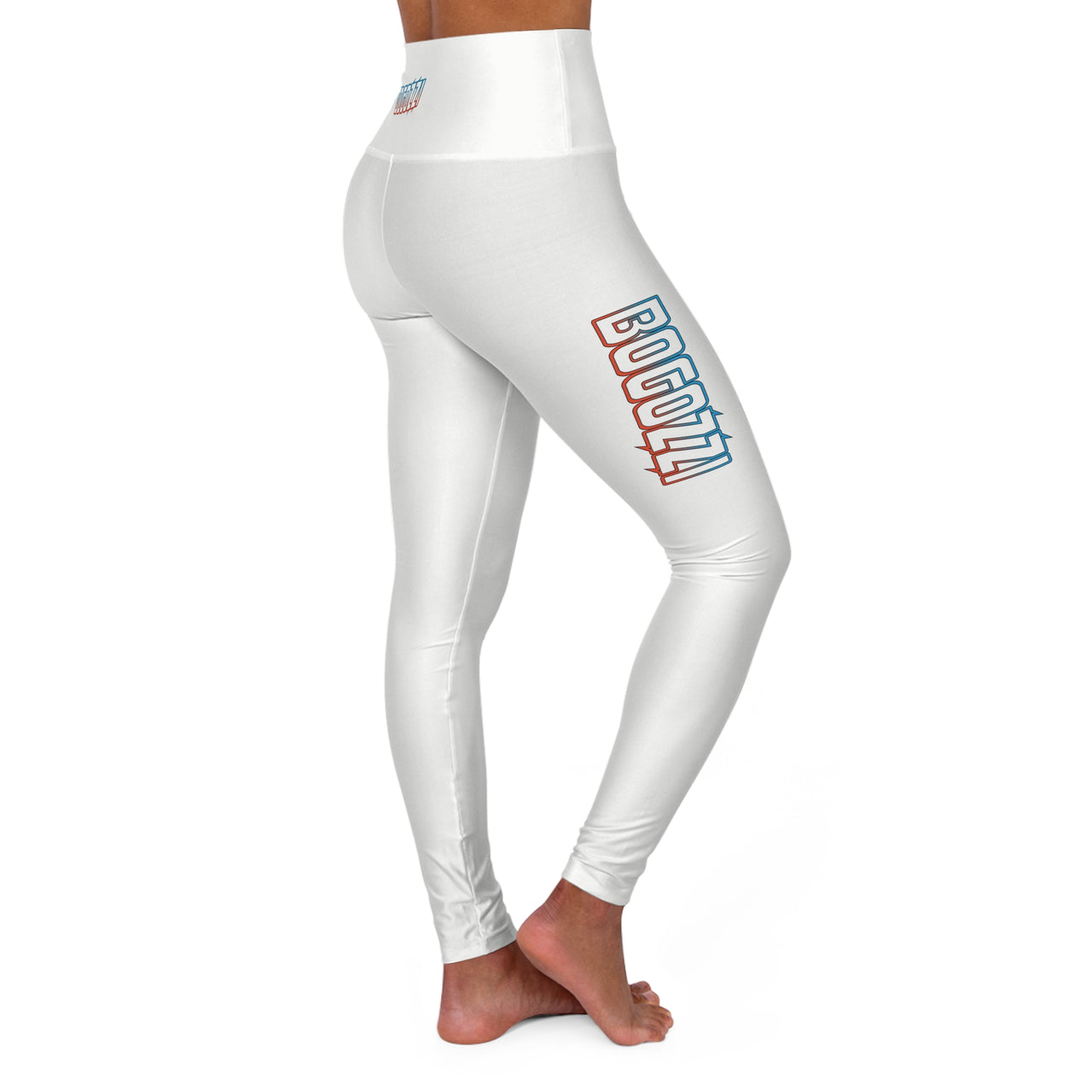 High Waisted (Solid White) Yoga Leggings - BOGOZZI Electric Outline Dreamsicle Vibrant Gradient Thigh Print