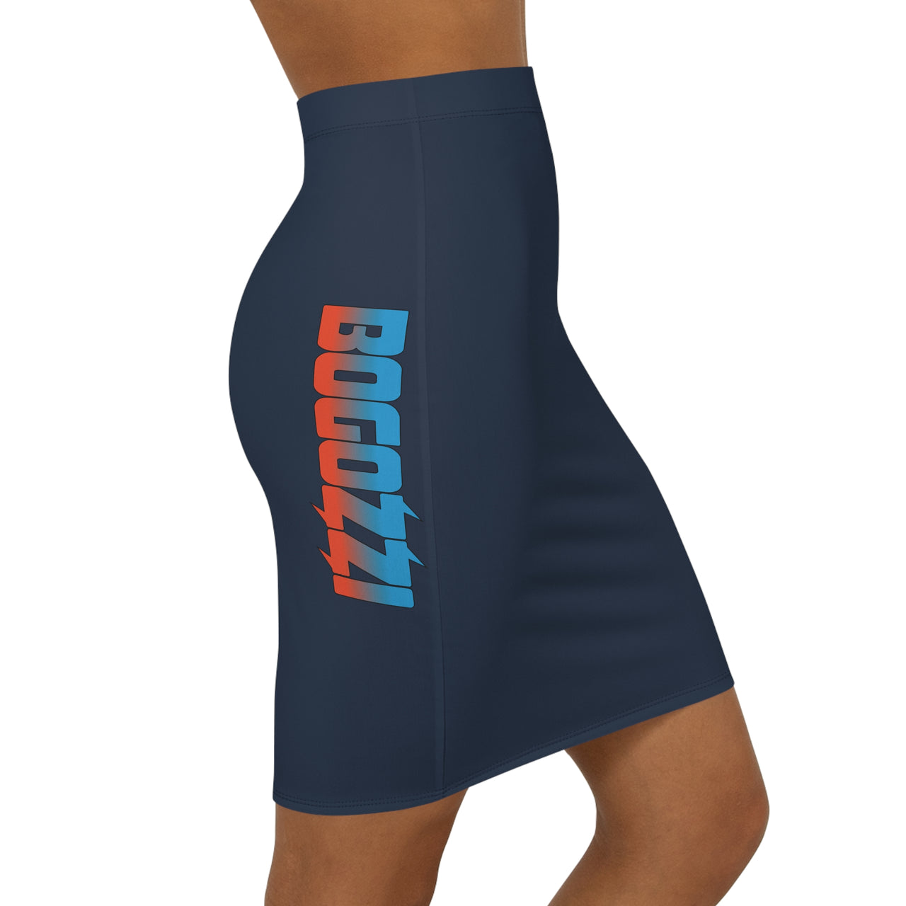 Solid Navy Mid-Waist Pencil Skirt — BOGOZZI Vibrant Side Hip Dreamsicle Gradient Accent