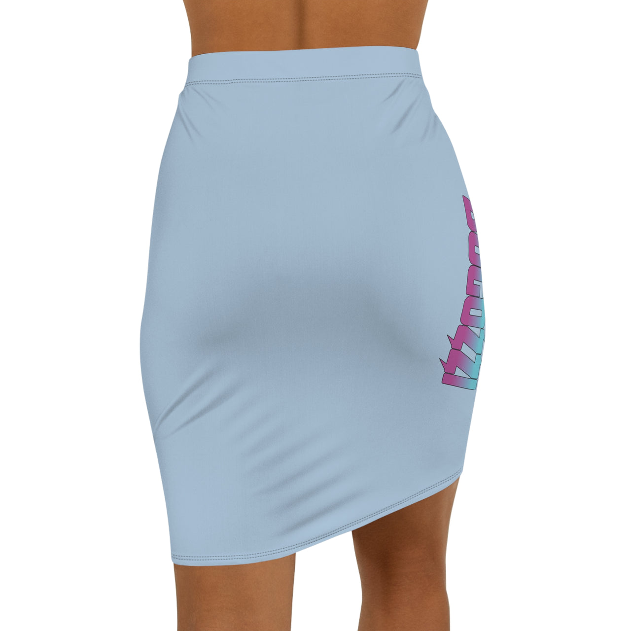 Solid Baby Blue Mid-Waist Pencil Skirt — BOGOZZI Vibrant Side Hip South Beach Gradient Accent