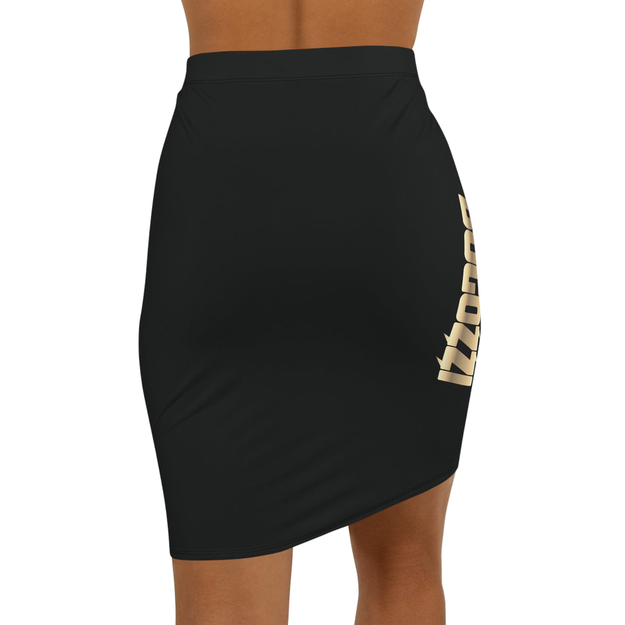Black Mid-Waist Pencil Skirt — BOGOZZI Vibrant Side Hip Glimmer Gold Gradient Accent