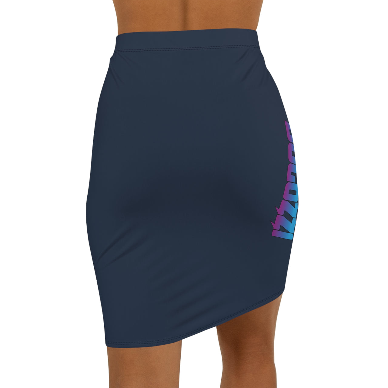 Solid Navy Mid-Waist Pencil Skirt — BOGOZZI Vibrant Side Hip Magenta Dream Gradient Accent