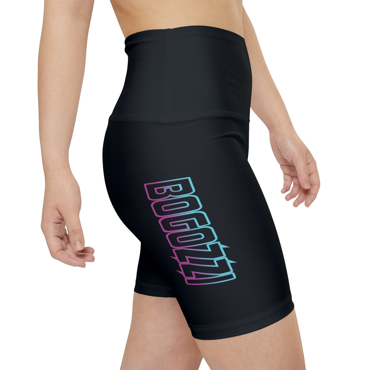BOGOZZI Electric South Beach Gradient Logo Women's Workout Shorts (Black)