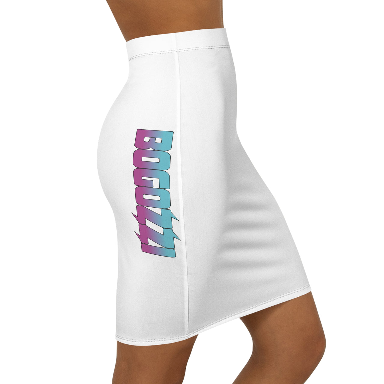 White Mid-Waist Pencil Skirt — BOGOZZI Vibrant Side Hip South Beach Gradient Accent
