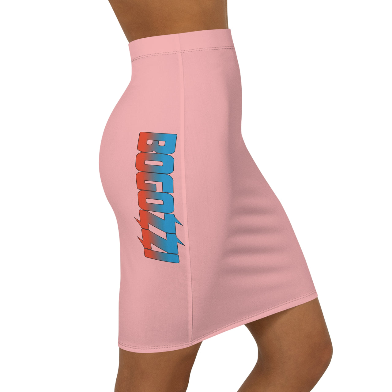 Solid Pink Mid-Waist Pencil Skirt — BOGOZZI Vibrant Side Hip Dreamsicle Gradient Accent