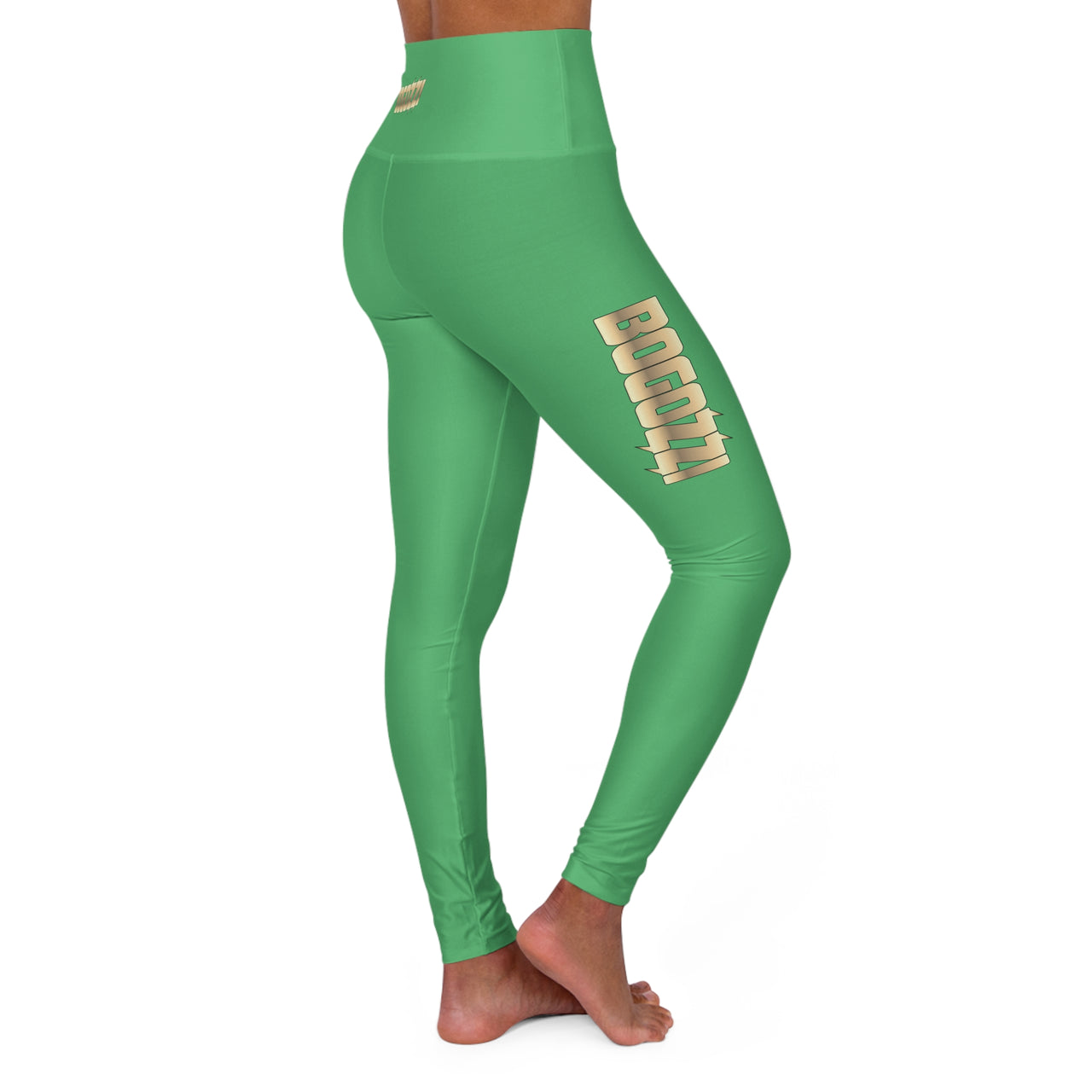 High Waisted (Emerald Green) Yoga Leggings - BOGOZZI Glimmer Gold Gradient Thigh Graphic