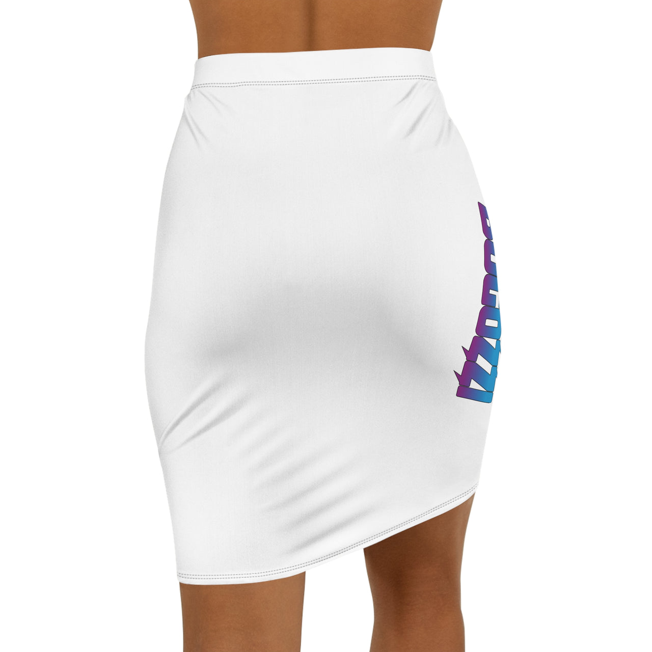 White Mid-Waist Pencil Skirt — BOGOZZI Vibrant Side Hip Magenta Dream Gradient Accent