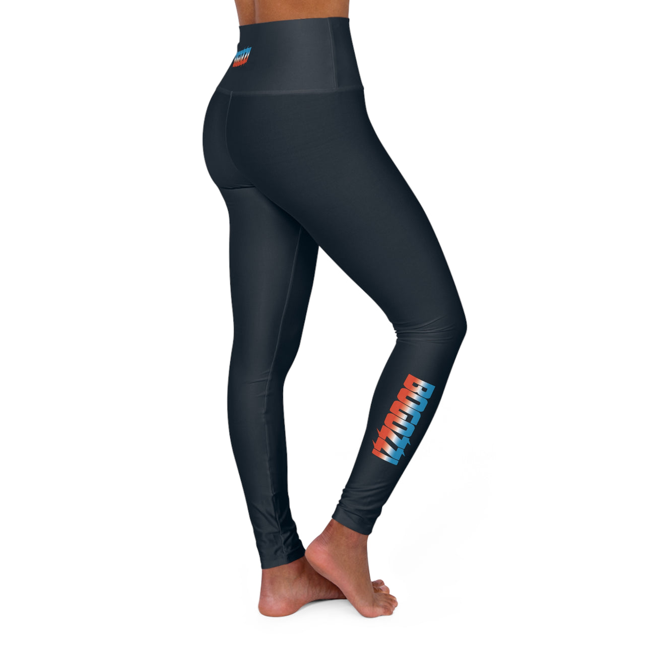 High Waisted (Midnight Navy) Yoga Leggings - BOGOZZI Icey Dreamsicle Vibrant Gradient Calf Print