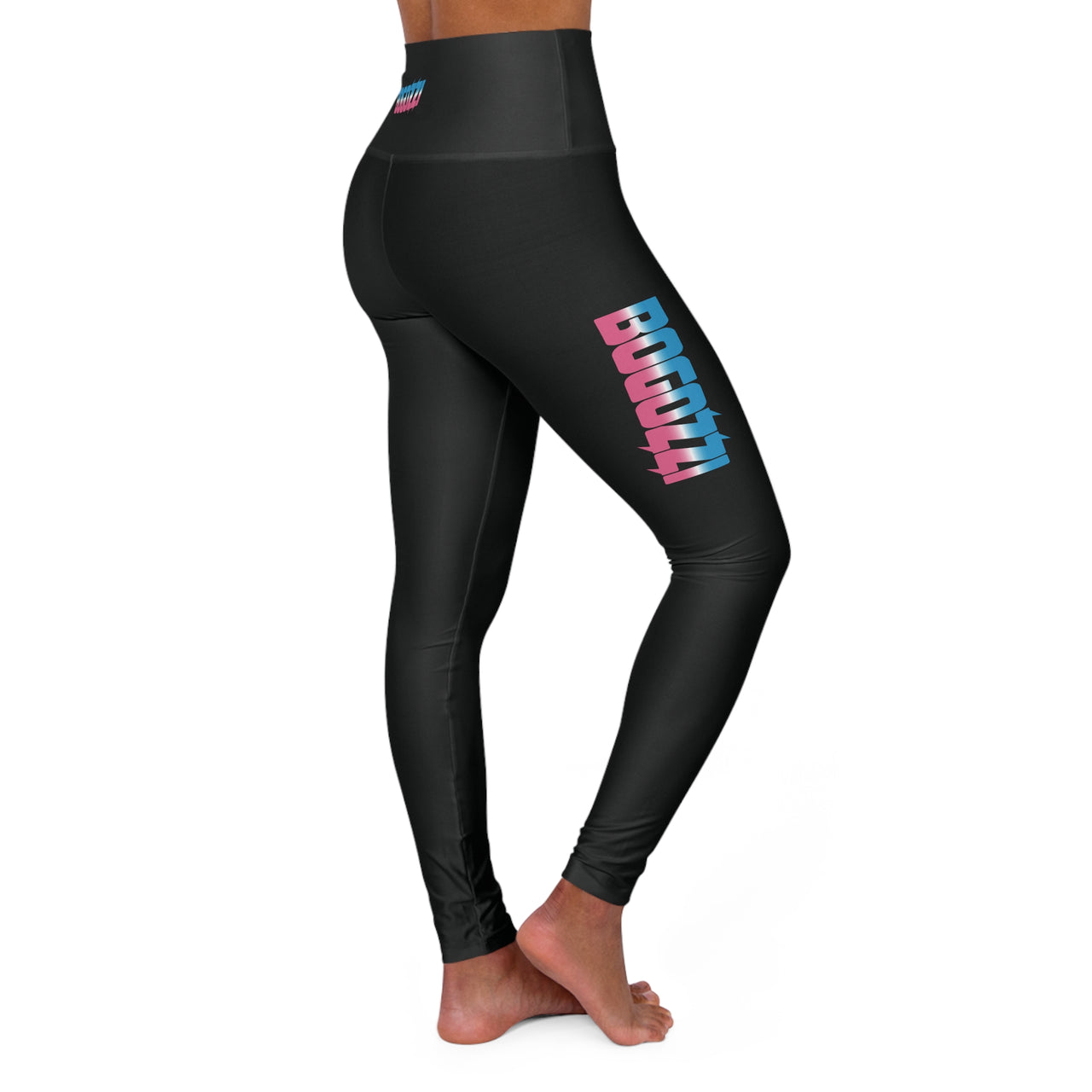 High Waisted (Solid Black) Yoga Leggings - BOGOZZI Icey Cotton Candy Vibrant Gradient Thigh Print