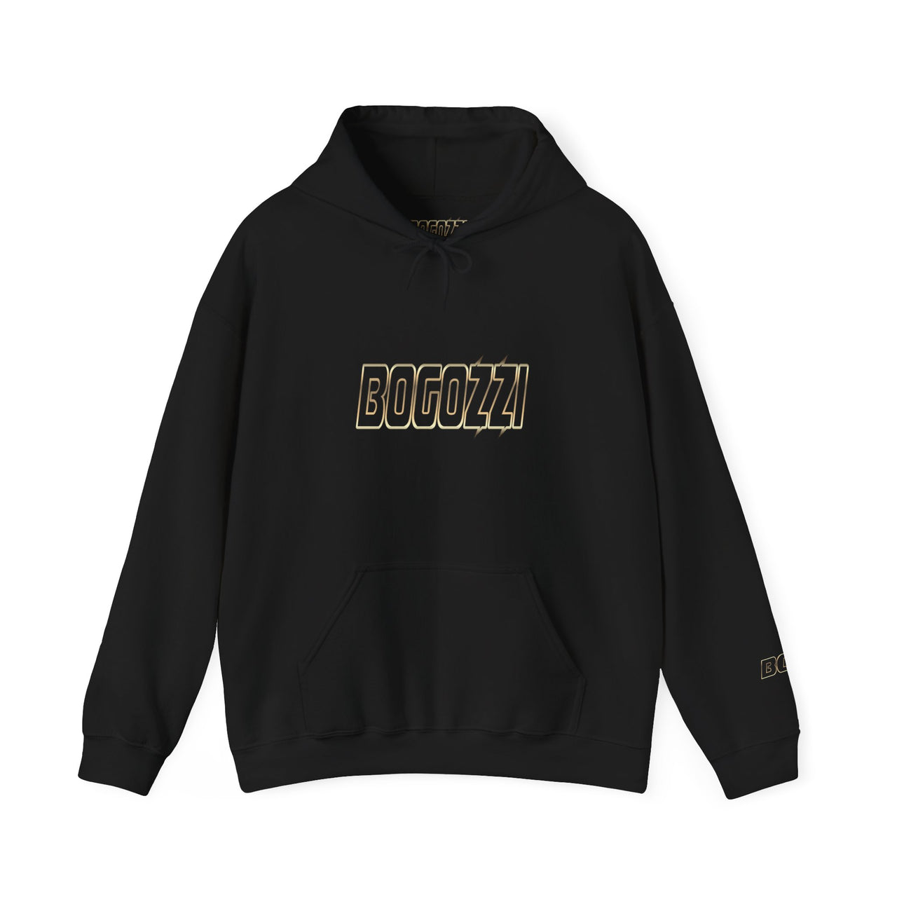 Glimmer Gold BOGOZZI Logo Hoodie — Statement Pullover