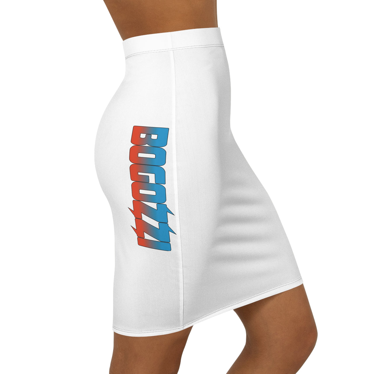 White Mid-Waist Pencil Skirt — BOGOZZI Vibrant Side Hip Dreamsicle Gradient Accent