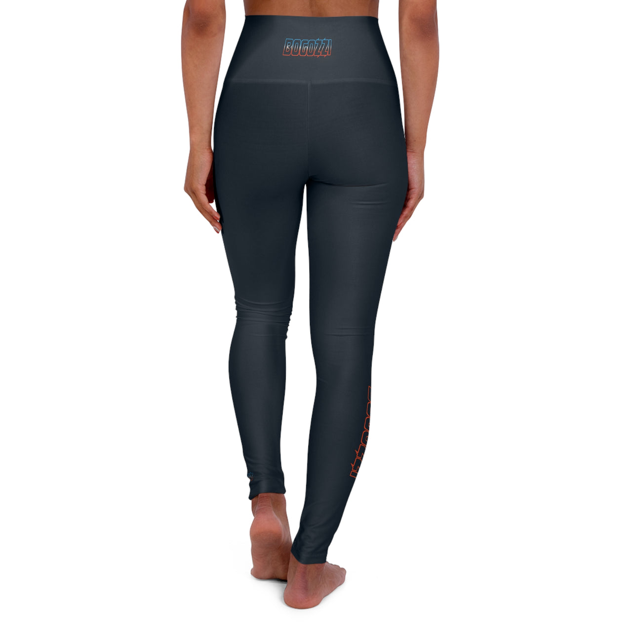 High Waisted (Midnight Navy) Yoga Leggings - BOGOZZI Electric Outline Icey Dreamsicle Vibrant Gradient Calf Print