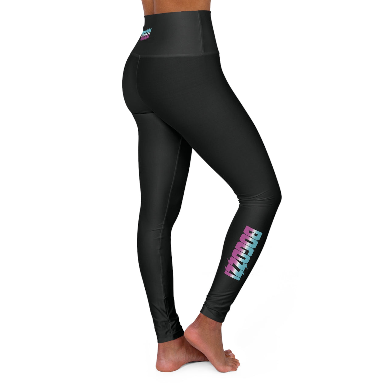 High Waisted (Solid Black) Yoga Leggings - BOGOZZI Icey South Beach Vibrant Gradient Calf Print